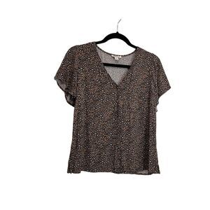 Goodthreads Animal Print Leopard Cheetah Short Sleeve Button Up Top Women Size S